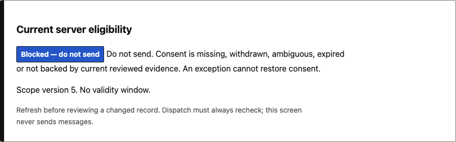 Current consent eligibility blocks a send after withdrawal
