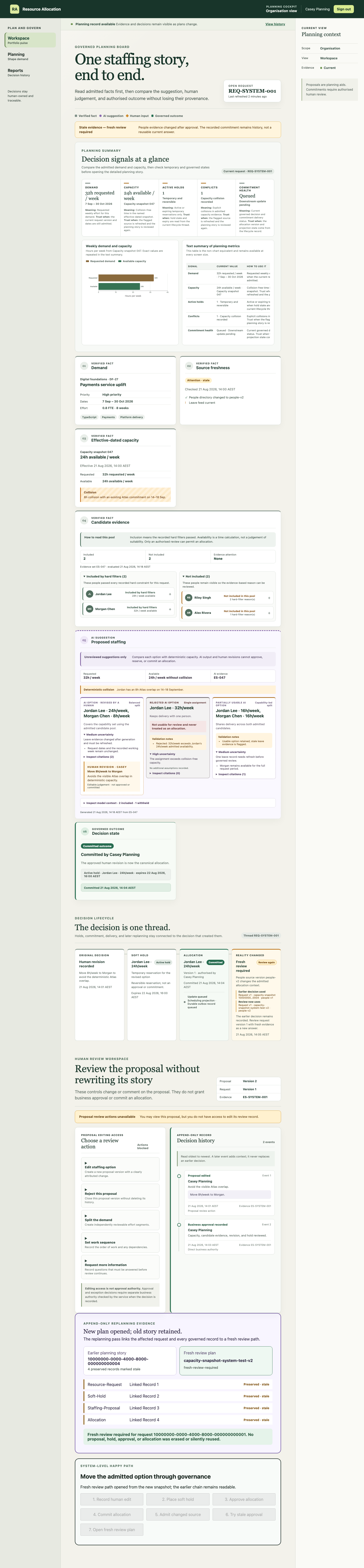 Fresh replanning path opened from a new capacity snapshot while the previous decision chain remains visible