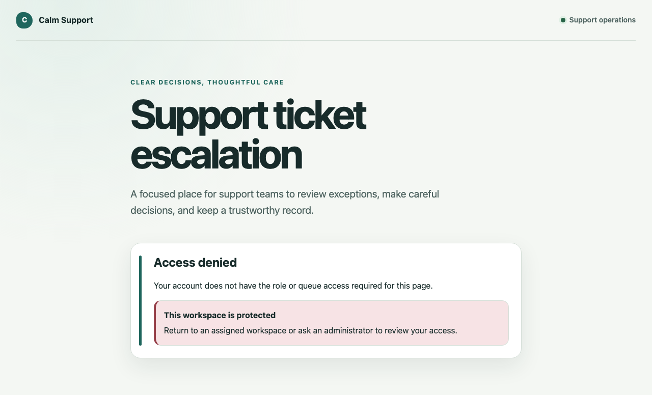 Access denied screen proving a support agent cannot open an administrator workspace