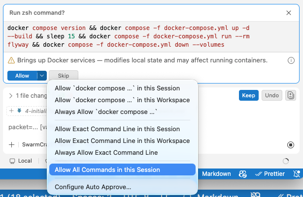Allow terminal commands for the AI agent session