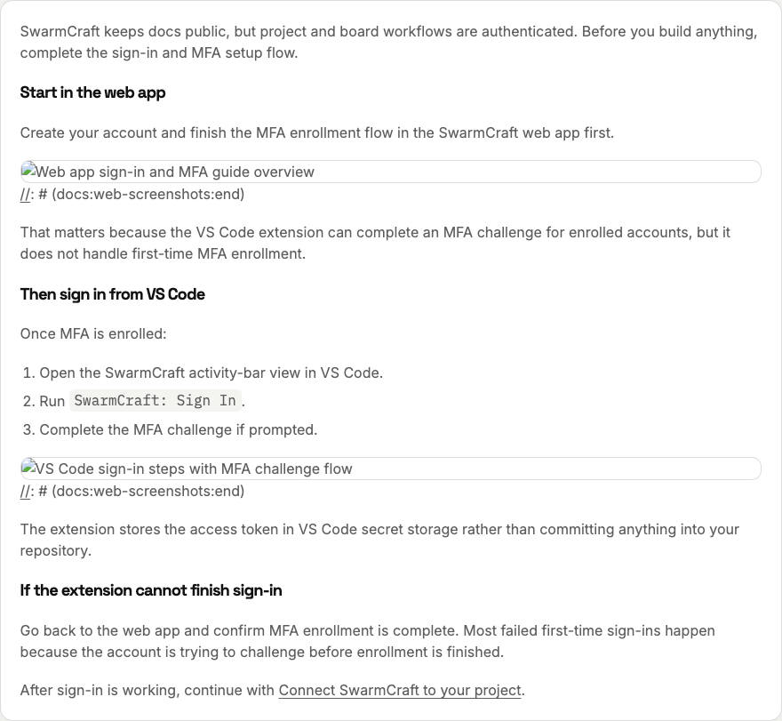 VS Code sign-in steps with MFA challenge flow